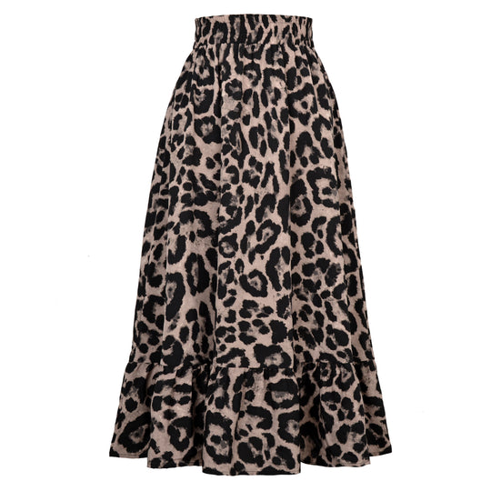 Damen Midikleid mit Volants und Leopardenmuster EB