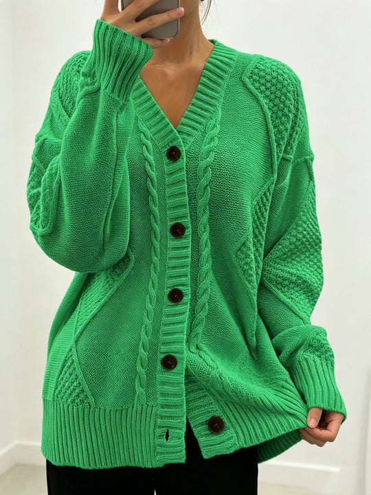 Damen Oversize Strickcardigan mit Zopf- und Strukturdetails EB