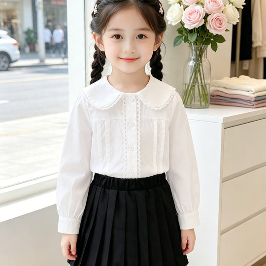 Mädchen Bluse mit Rüschendetails und klassischem Kragen EB