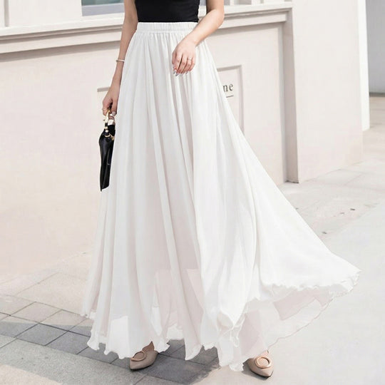 Damen nan Maxi-Chiffonrock mit elastischem Bund und fließender A-Linie EB