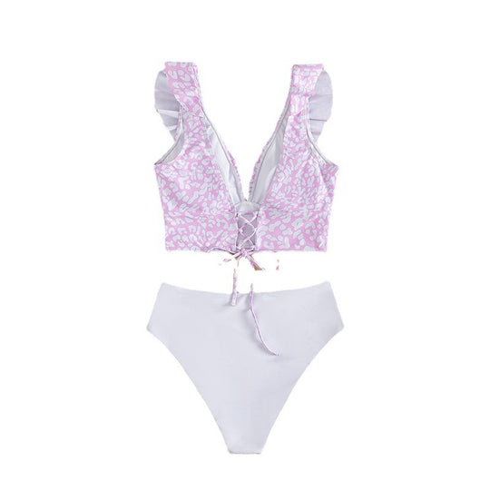 Damen Triangel-Bikini mit modischem Leopardenmuster und Rüschendetails EB