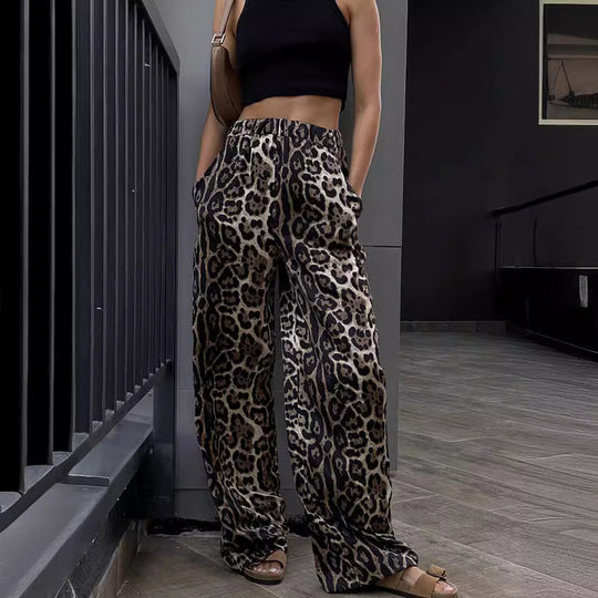 Damen Leoprint Palazzo-Hose EB
