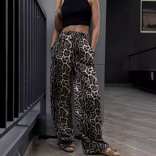 Damen Leoprint Palazzo-Hose EB