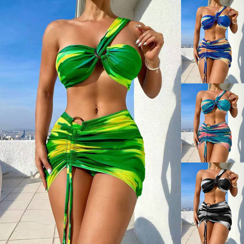 Damen Cropped Bikini-Set mit verspieltem Rüschendesign und elegantem Bindeträgersystem EB