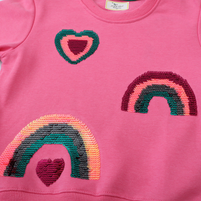 Mädchen Sweatshirt mit glitzernden Regenbogenapplikationen EB