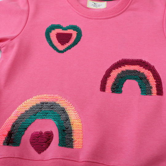 Mädchen Sweatshirt mit glitzernden Regenbogenapplikationen EB