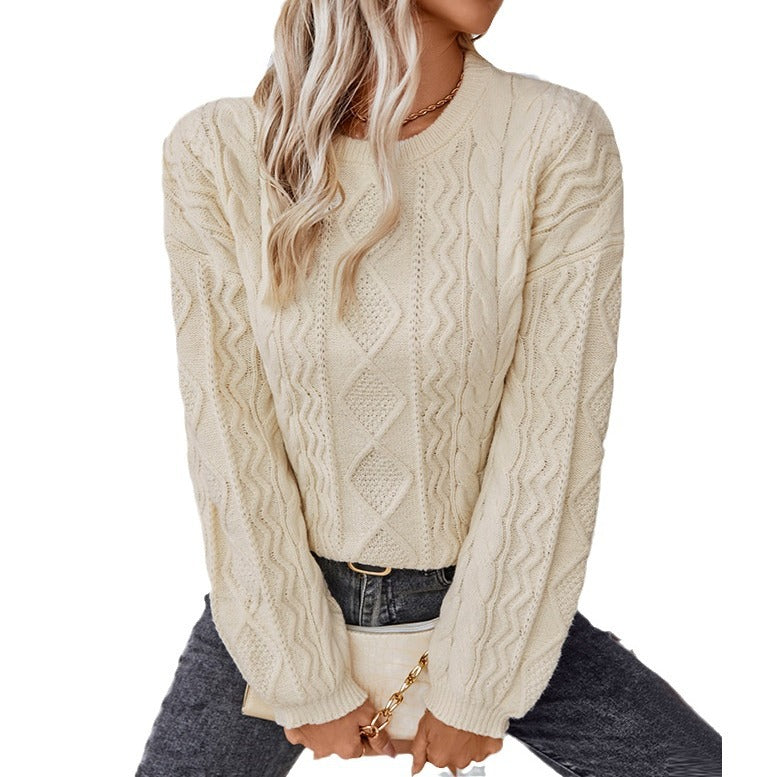 Damen Grobstrickpullover mit strukturiertem Zopfmuster EB