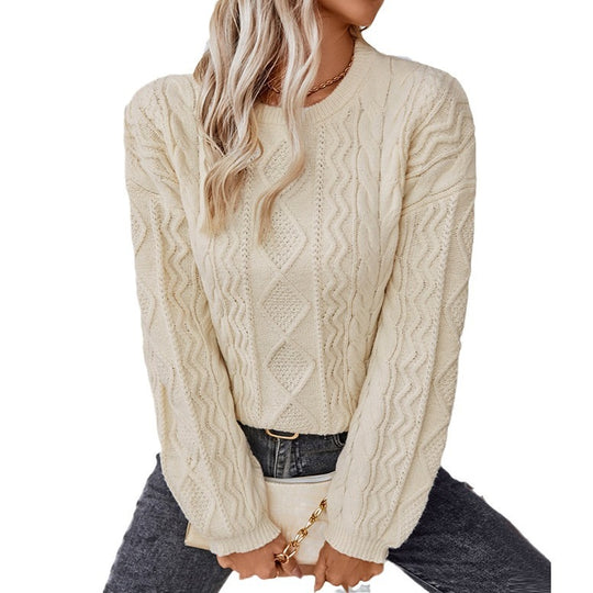 Damen Grobstrickpullover mit strukturiertem Zopfmuster EB