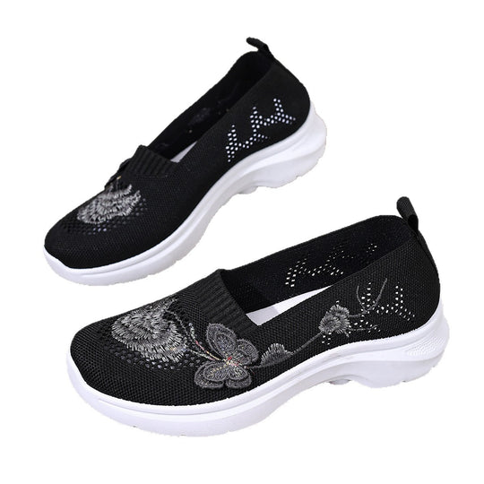 Damen Komfortable und atmungsaktive Slip-On Laufsohle mit floralem Dekor EB