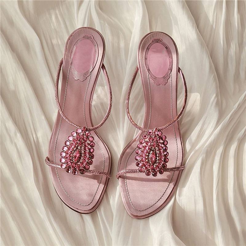 Damen elegante Slip-On Sandalen mit funkelnder Strassverzierung EB
