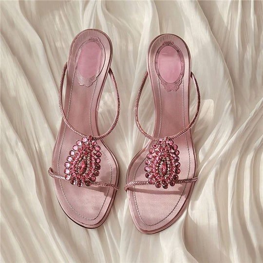 Damen elegante Slip-On Sandalen mit funkelnder Strassverzierung EB