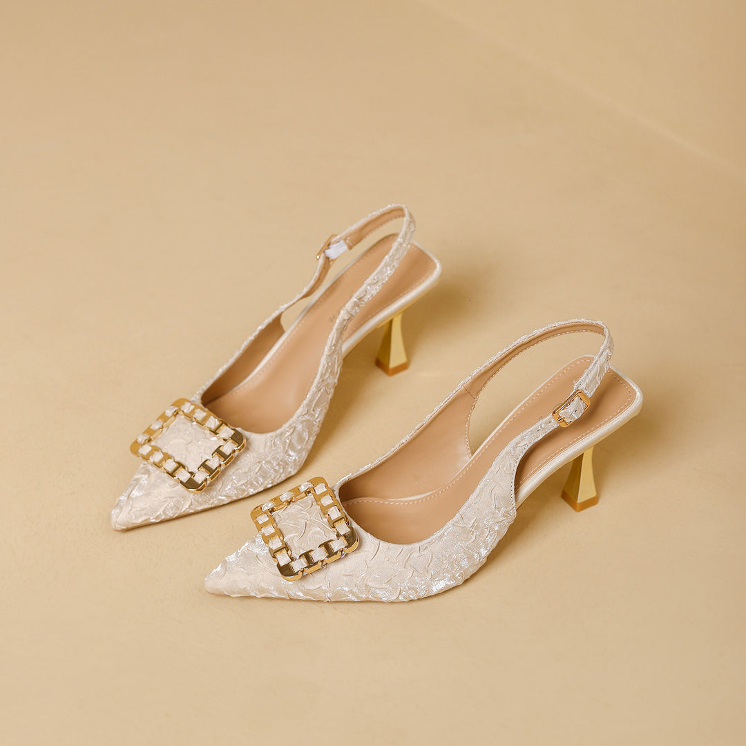 Damen Slingback-Pumps mit elegantem Schmuckdetail und modischem Blockabsatz EB