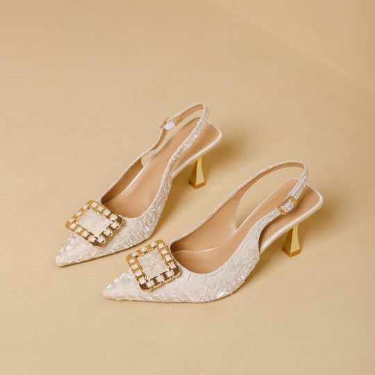 Damen Slingback-Pumps mit elegantem Schmuckdetail und modischem Blockabsatz EB