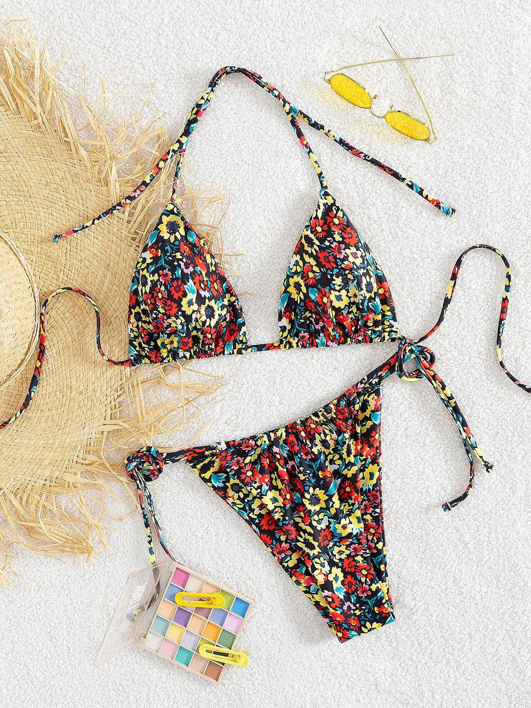 Damen Triangel-Bikini mit verspieltem Blumenmuster EB