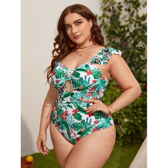 Damen Badeanzug mit Rüschen und modischem Blumenmuster EB