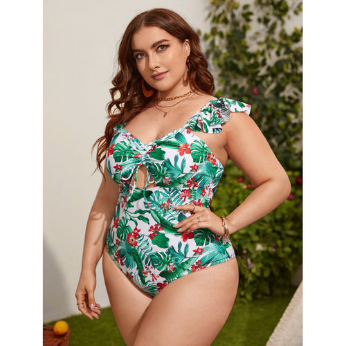 Damen Badeanzug mit Rüschen und modischem Blumenmuster EB