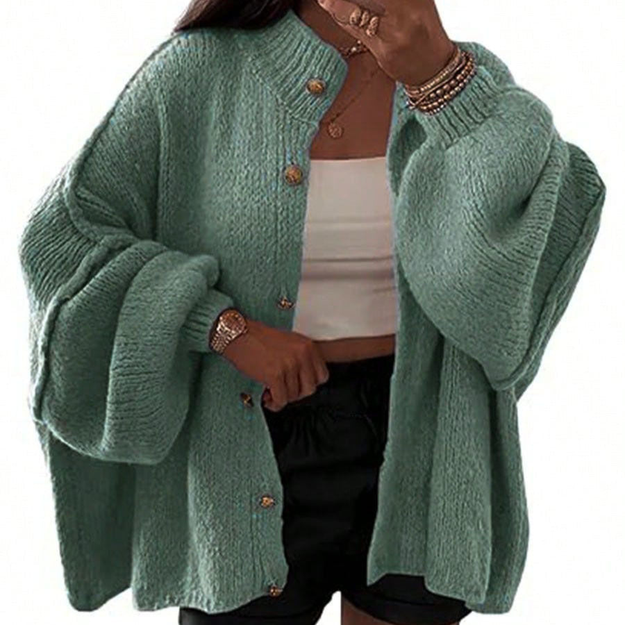 Damen Flauschige Strickjacke mit überschnittenen Schultern EB
