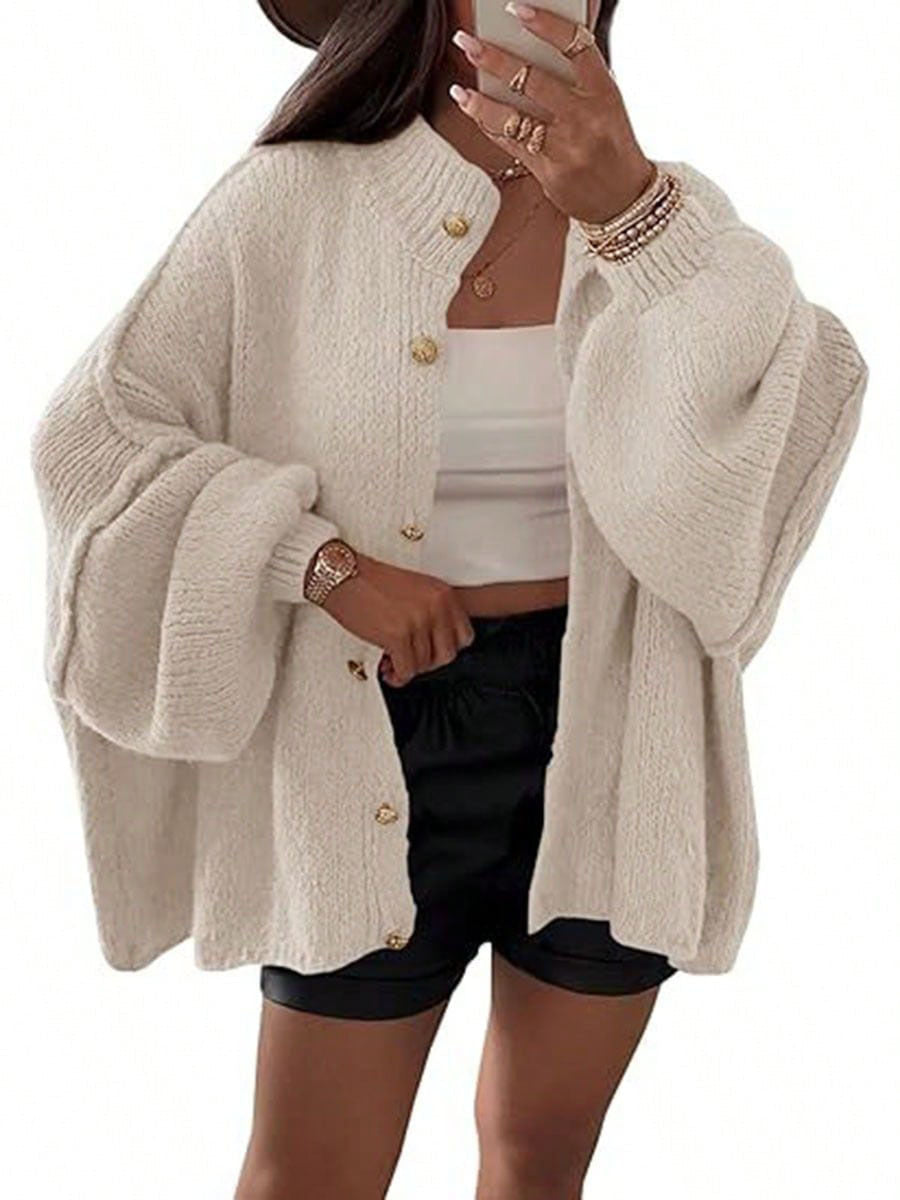 Damen Flauschige Strickjacke mit überschnittenen Schultern EB