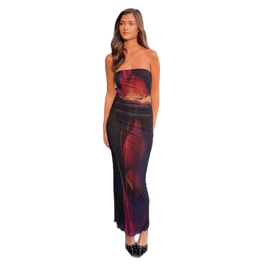 Damen figurbetontes Maxikleid mit strapazierfähigem Stretchstoff und floralem Design EB