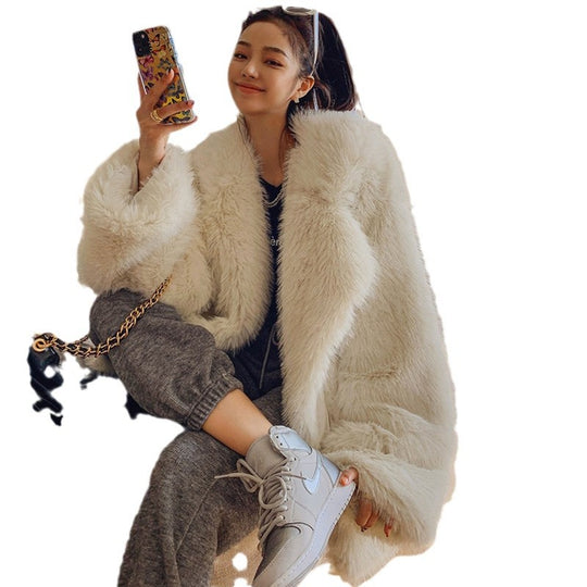 Damen Flauschige Kunstpelzjacke mit weiter Silhouette EB
