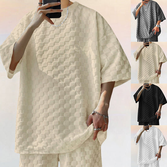 Herren lässiges Kurzarmshirt aus strukturierter Baumwolle EB
