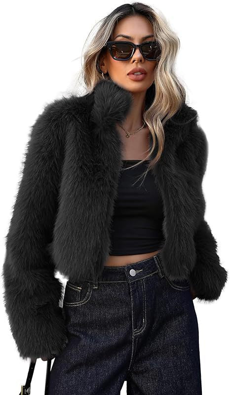 Damen Kurze Kunstpelzjacke mit weichem Fell und eleganter Silhouette EB