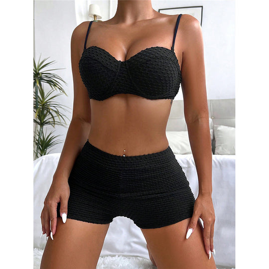 Damen Bikini-Set mit gepolstertem Oberteil und High-Waist Shorts EB