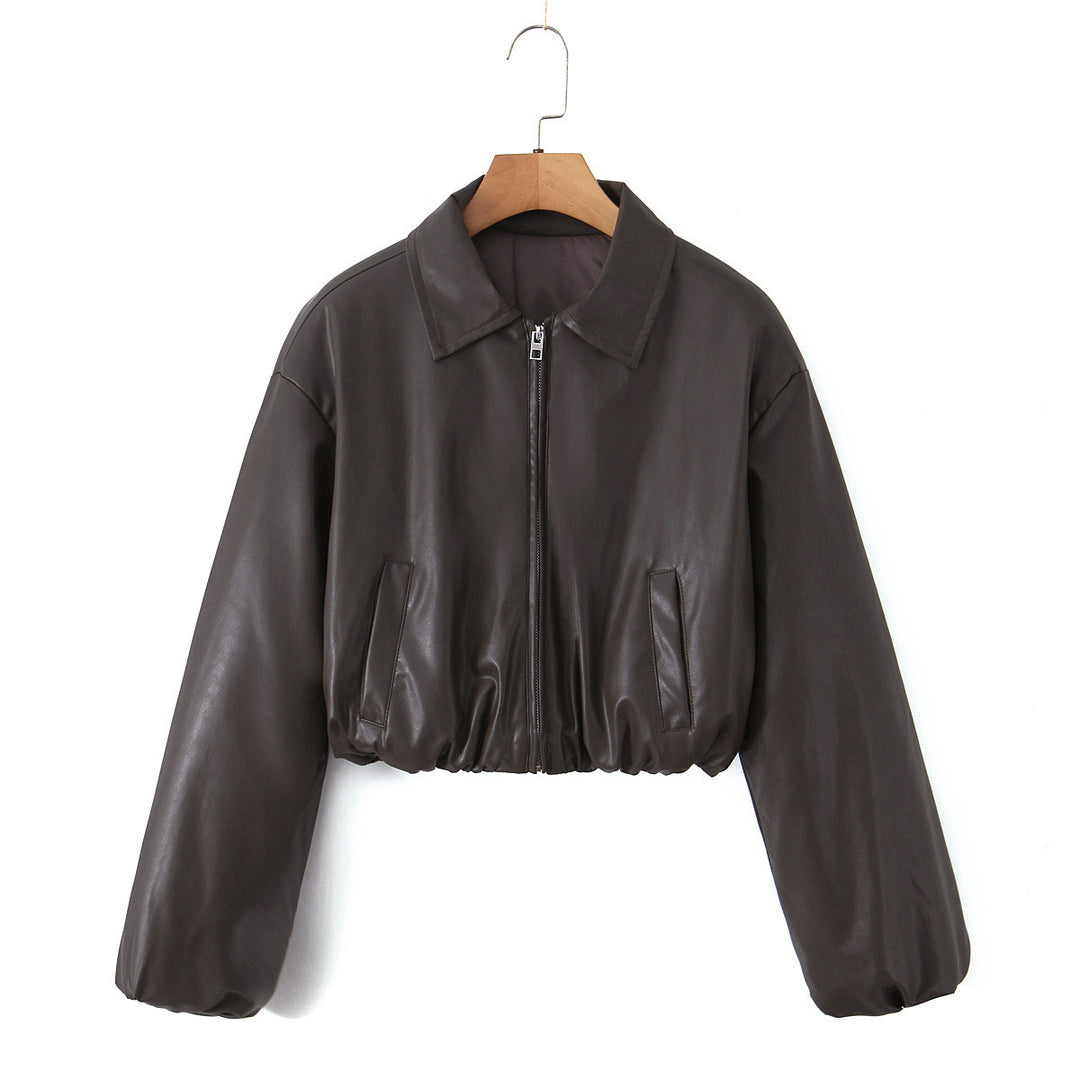 Damen Kunstleder Bikerjacke im lässigen Cropped-Design EB