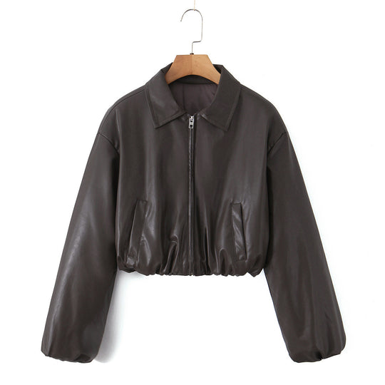 Damen Kunstleder Bikerjacke im lässigen Cropped-Design EB