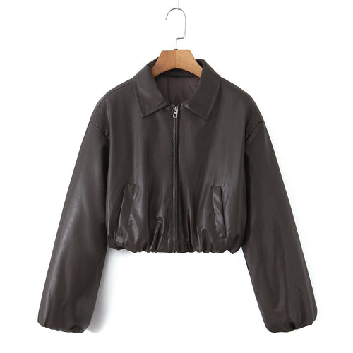 Damen Kunstleder Bikerjacke im lässigen Cropped-Design EB