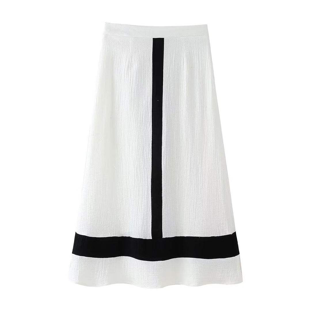 Damen Midi-Rock mit kontrastierendem Streifenmuster EB