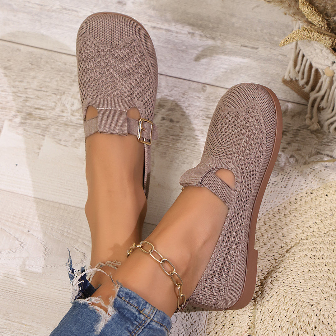 Damen luftige Ballerinas mit modischem Schnallen-Detail EB