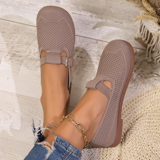 Damen luftige Ballerinas mit modischem Schnallen-Detail EB