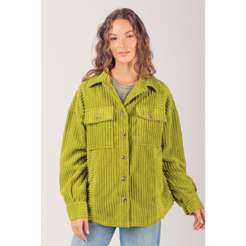 Damen lässige Cordjacke mit praktischen Taschen EB