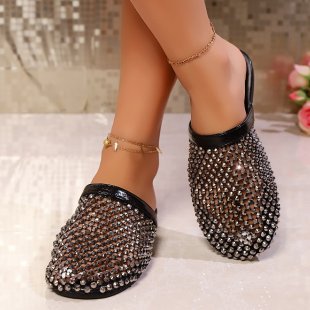 Damen Glamouröse Pantoletten mit Glitzerapplikationen EB
