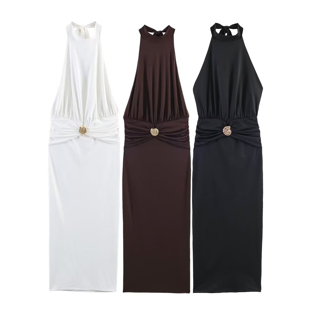 Damen Maxikleid mit schickem Halterneck und dekorativer Drapierung EB