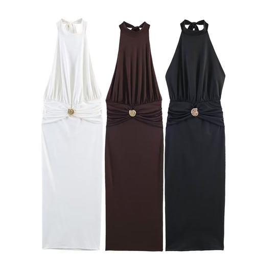 Damen Maxikleid mit schickem Halterneck und dekorativer Drapierung EB