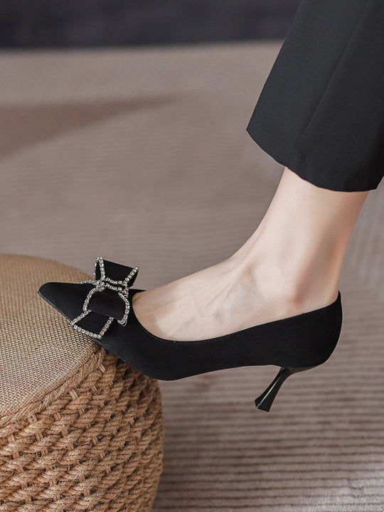 Damen elegante Stiletto-Pumps mit funkelnder Schleifenverzierung EB