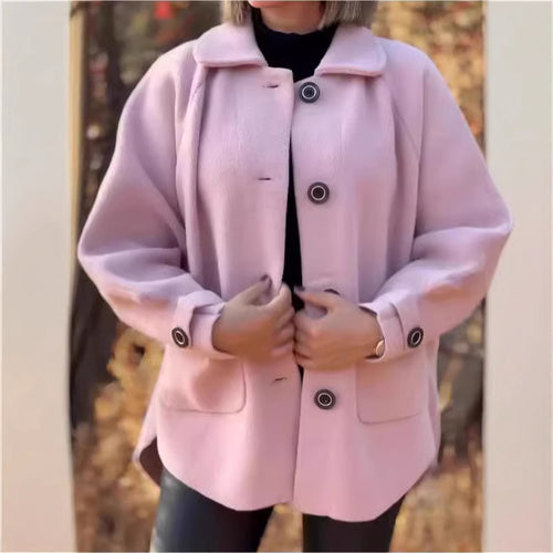 Damen modische und warme Wollejacke mit praktischen Taschen EB