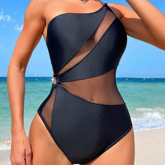 Damen Einseitiger Badeanzug mit raffinierten Mesh-Elementen EB
