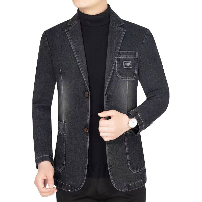 Herren Jeansblazer Slim Fit mit Aufgesetzten Taschen und Notch-Kragen EB