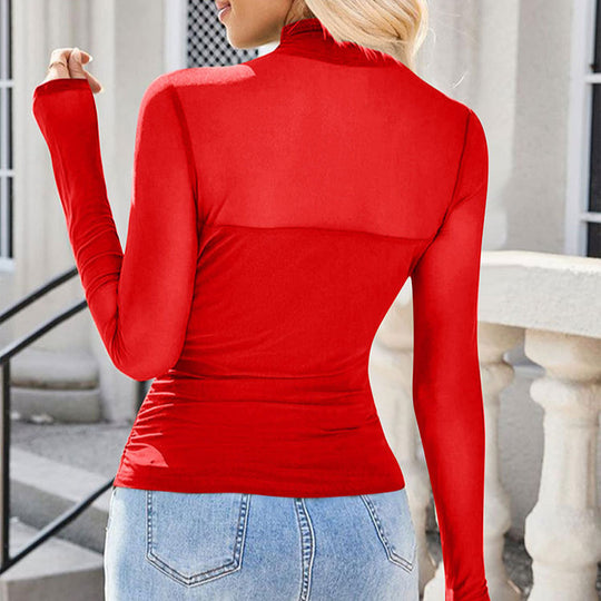 Damen Langarmshirt mit eleganter Raffung und transparentem Design EB