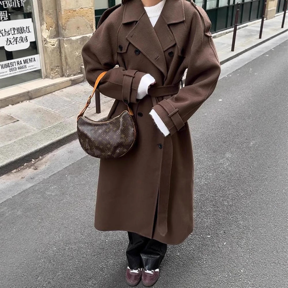 Damen Oversized Trenchcoat aus hochwertigem Wollgemisch mit doppelter Knopfleiste EB