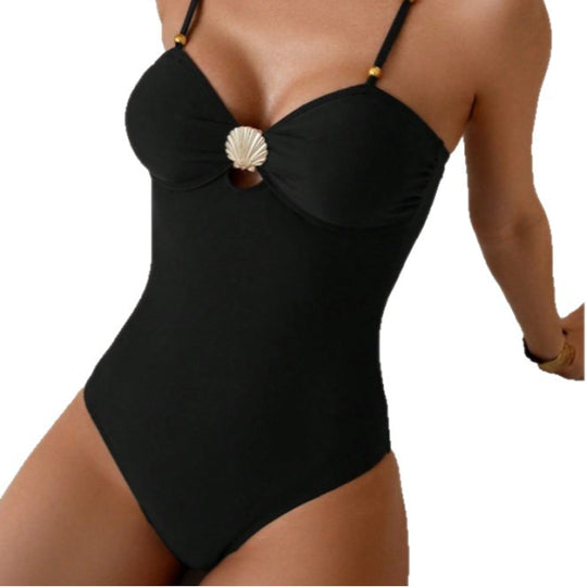 Damen Designer-Einteiler Badeanzug mit elegantem Muschel-Detail EB
