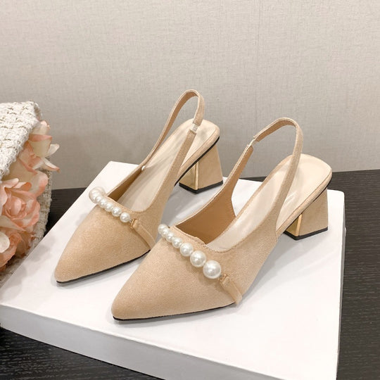 Damen Slingback Pumps mit eleganter Perlenverzierung EB