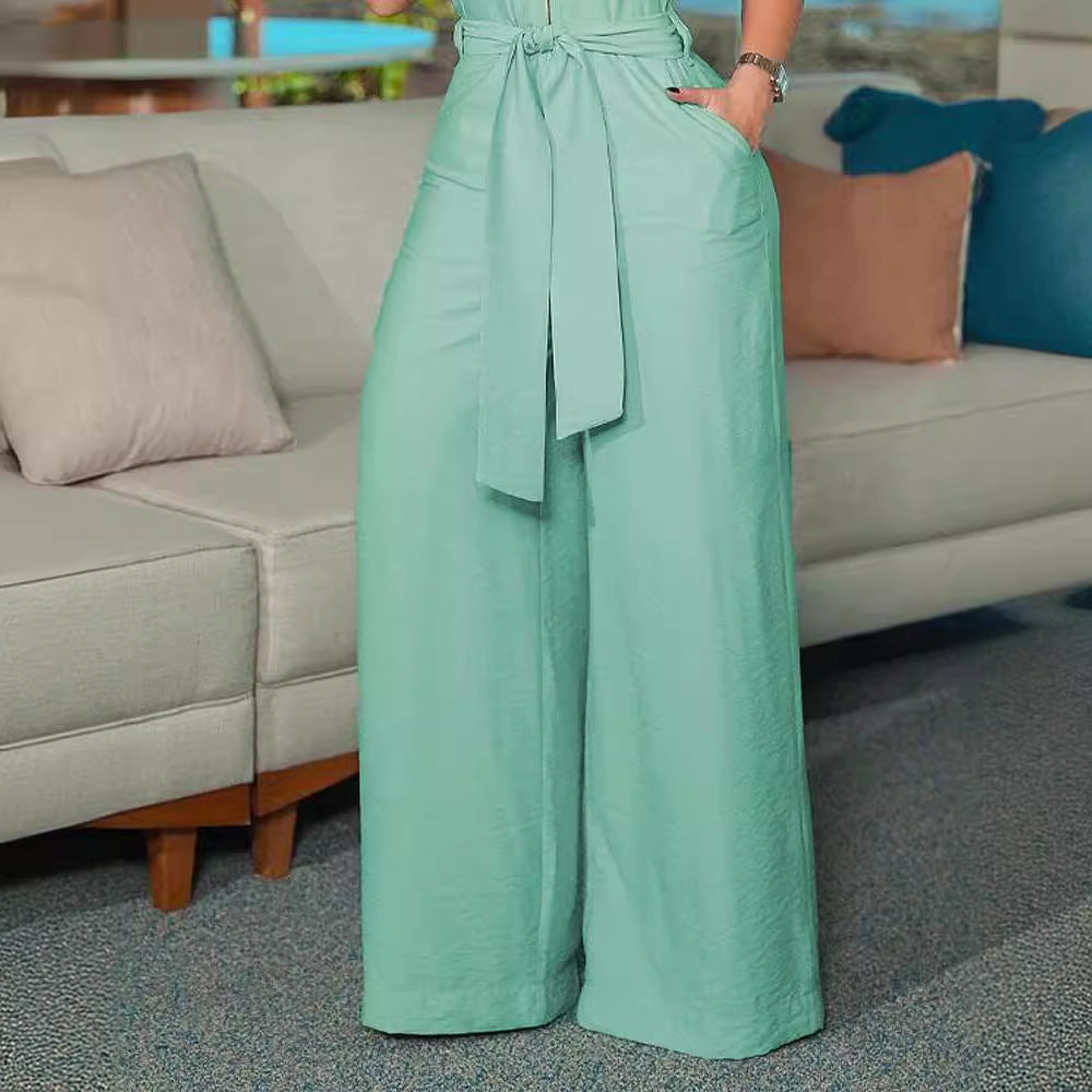 Damen Jumpsuit mit weitem Bein und Taillengürtel EB
