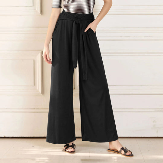 Damen Weit geschnittene Sommerhose mit hochwertigem Bund und eleganter Schleifendetail EB