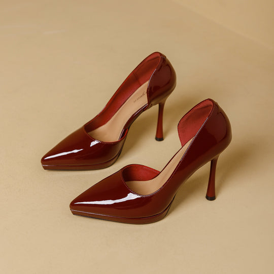 Damen elegante Stiletto-Pumps mit seitlichem Cut-Out und glänzender Oberfläche EB
