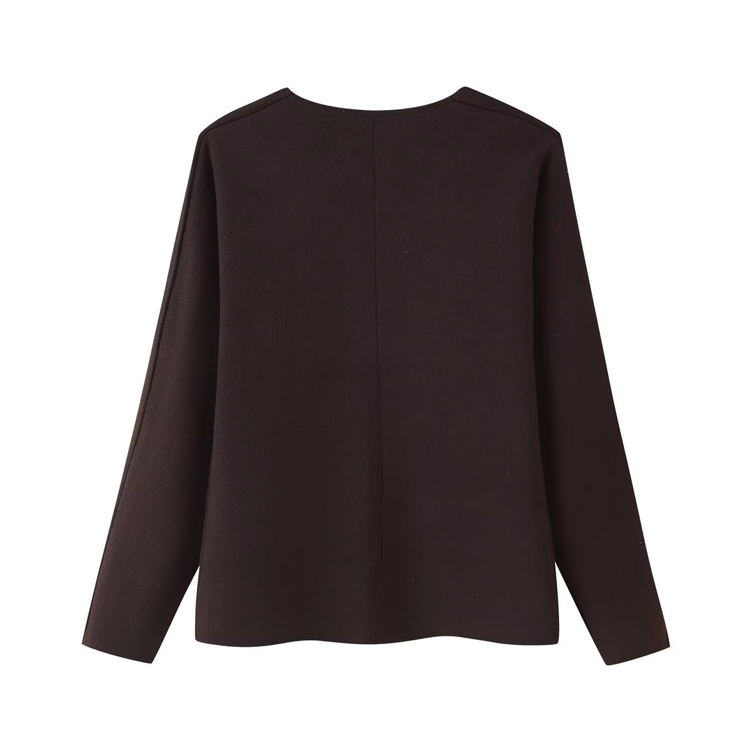 Damen elegante Strickjacke mit V-Ausschnitt und Knopfleiste EB