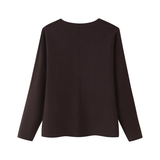 Damen elegante Strickjacke mit V-Ausschnitt und Knopfleiste EB